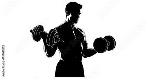 Muscular Man Exercising with Dumbbells Silhouette