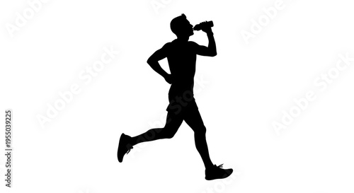 Silhouette of a Runner Drinking Water from a Bottle