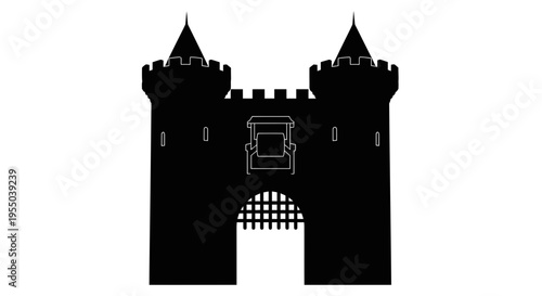 Black Silhouette of a Medieval Castle Gate with Portcullis