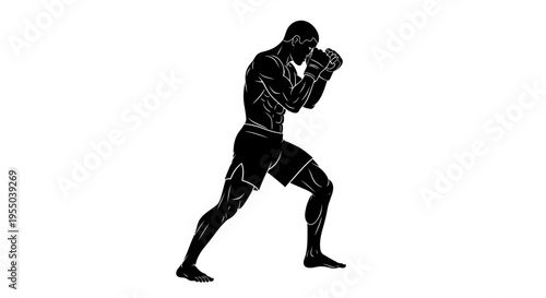 Silhouette of a Professional Boxer in Fighting Stance