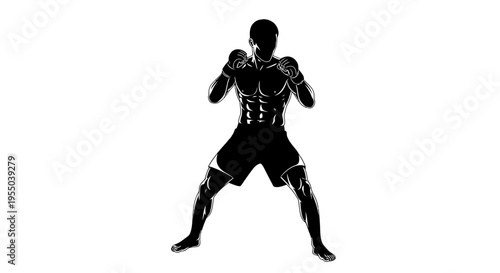 Black and White Silhouette of a Boxer in Fighting Stance