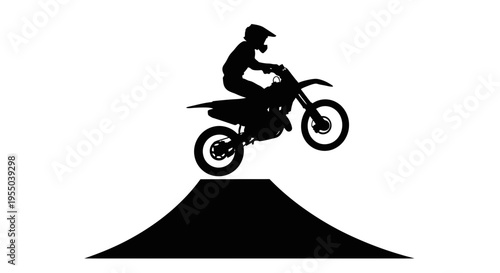Motocross Rider Jumping Over Ramp Silhouette