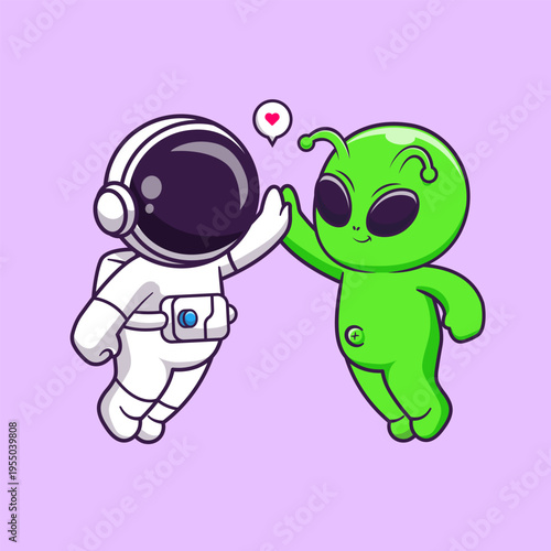 Cute Astronaut And Alien High Five Cartoon