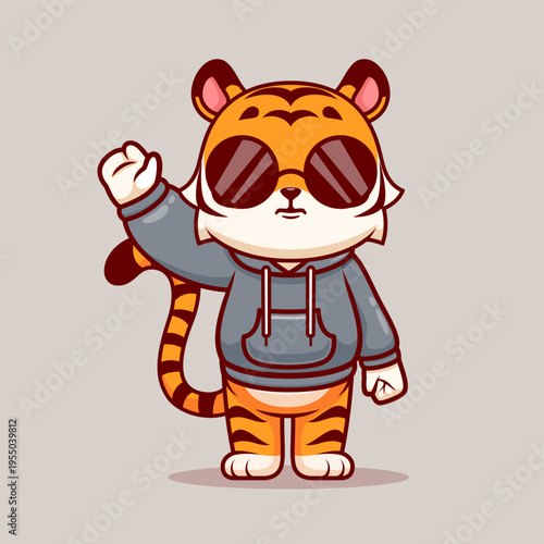 Cute Cool Tiger Wearing Hoodie Jacket Cartoon