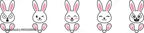 Cartoon bunnies cute rabbit characters playful expressions icons set
