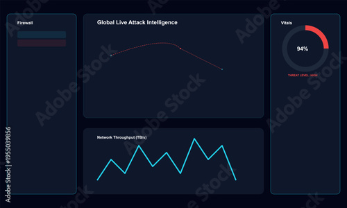 Set of 3 cyber security dashboard UI elements vector