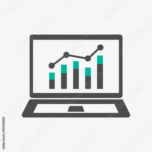 Bar chart and line graph displayed on gray laptop with white background shows growth