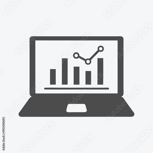 Black laptop displaying an ascending graph and bar chart showing increased growth on screen
