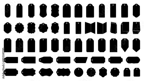 Comprehensive collection of retail price tag silhouettes and decorative clothing label templates for branding