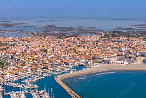 Aerial view of Les Saintes-Maries-de-la-Mer in the Bouches-du-Rhône department, Provence, France