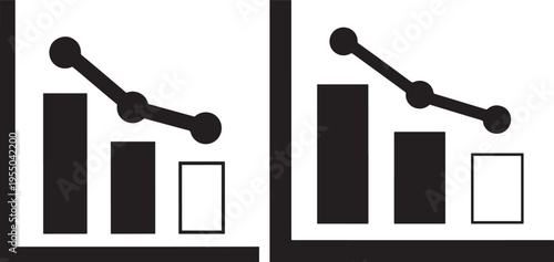 Downwards Trend Graph Icons, Representing Financial Decline, Stock Market Drop, or Negative Data Growth, Bar Chart
