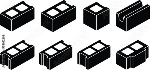Collection of Black Silhouette Icons of Concrete Blocks 856f34ec43