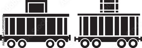 Silhouette Icons of Two Freight Wagons or Boxcars, Representing Transportation and Logistics in Shipping and Industry, Supply Chain