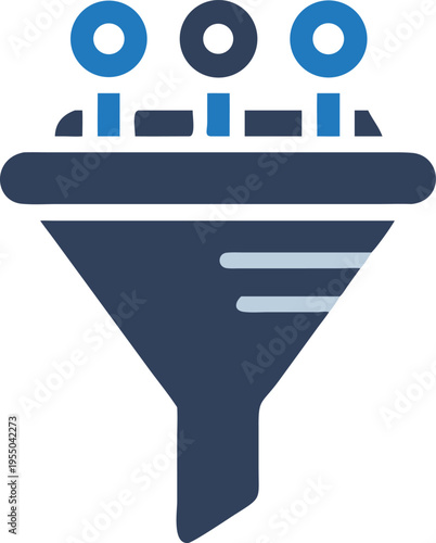 A blue funnel has three circles above it representing filtering and separating data