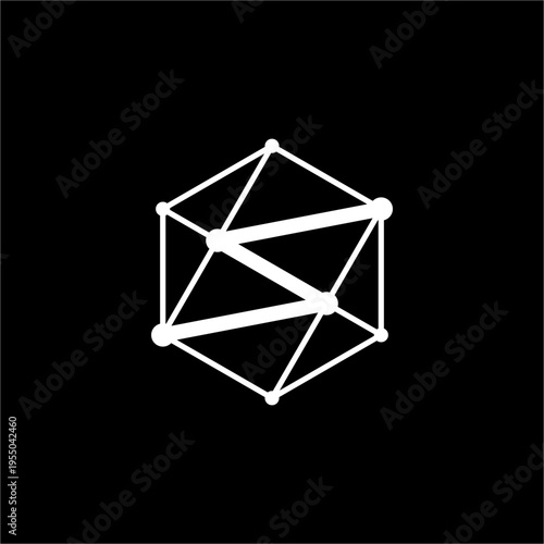 A sleek, futuristic monogram forming letter S inside a geometric hexagon with precise network nodes.