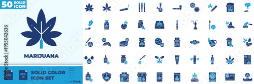 Marijuana Solid Color Editable Icons set