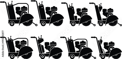 Concrete Saw Icons Set silhouettes rows