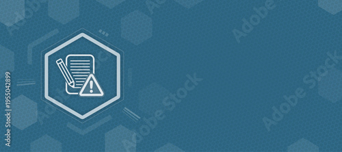 Contract error and edit warning vector icon on blue background for document review and legal signature alert with copy space