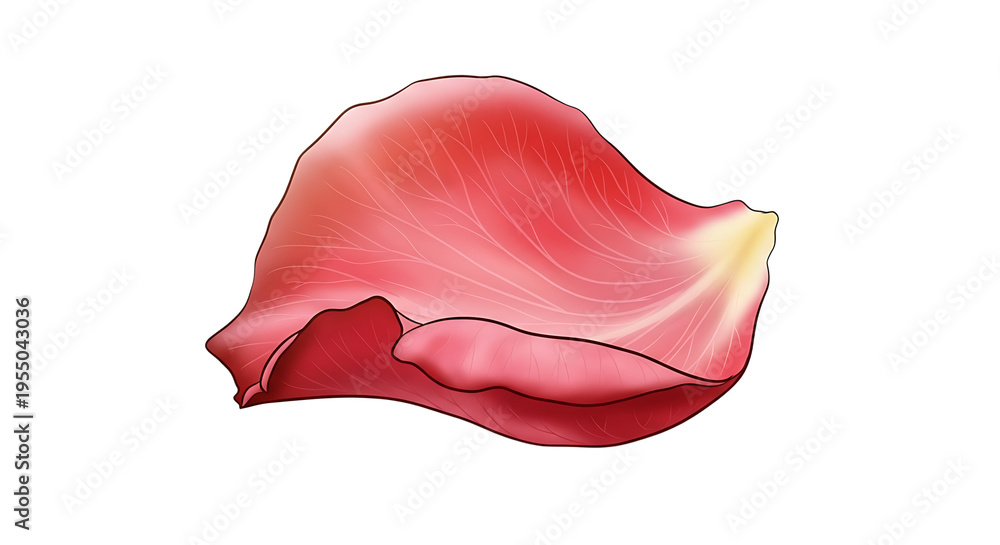 Fototapeta premium A single, delicate rose petal, painted in shades of red. PNG, isolated on white background