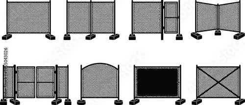 Diverse Construction Barrier Silhouettes with Mesh Panels fence safety barrier