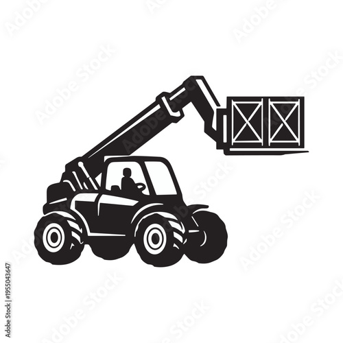 Telehandler carrying container icon logo flat vector design