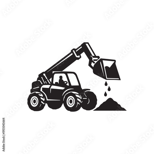 Telehandler pouring sand icon logo flat vector design