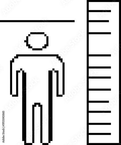 Pixel human growth measurement icon in retro 8-bit style. Height scale vector illustration isolated on white background.