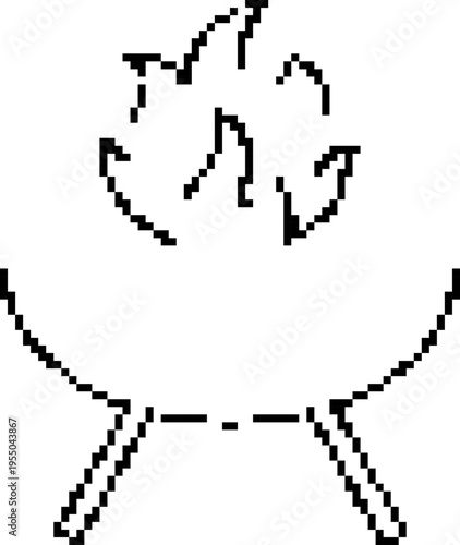 Pixel grill icon in retro 8-bit style. Barbecue cooking vector illustration isolated on white background.