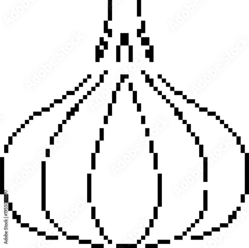 Pixel garlic icon in simple black outline style. Food ingredient vector illustration isolated on white background.