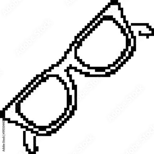 Pixel glasses icon in retro 8-bit style. Eyewear vector illustration isolated on white background.