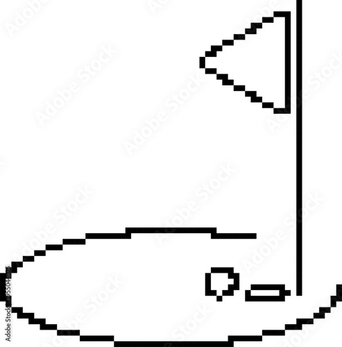 Pixel golf icon in retro 8-bit style. Golf ball on tee vector illustration isolated on white background.