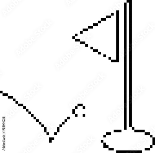 Pixel golf icon in retro 8-bit style. Golf ball on tee vector illustration isolated on white background.