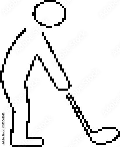 Pixel golf icon in retro 8-bit style. Golf ball on tee vector illustration isolated on white background.