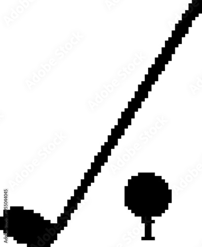 Pixel golf icon in retro 8-bit style. Golf ball on tee vector illustration isolated on white background.