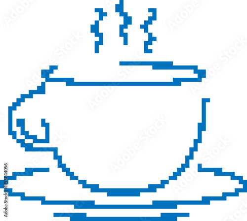 Pixel coffee cup icon in retro 8-bit style. Hot drink vector illustration isolated on white background.