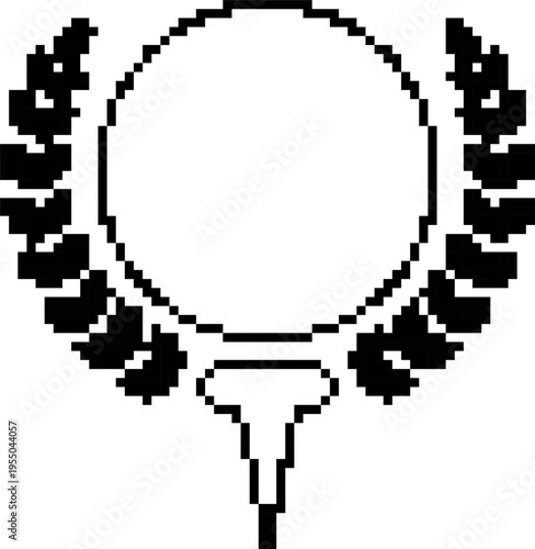 Pixel golf icon in retro 8-bit style. Golf ball on tee vector illustration isolated on white background.