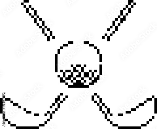 Pixel golf icon in retro 8-bit style. Golf ball on tee vector illustration isolated on white background.