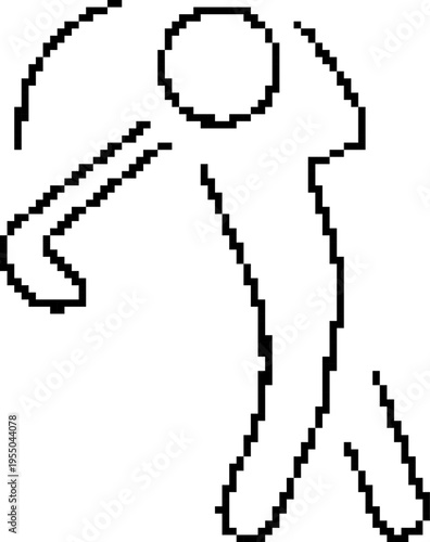 Pixel golf icon in retro 8-bit style. Golf ball on tee vector illustration isolated on white background.