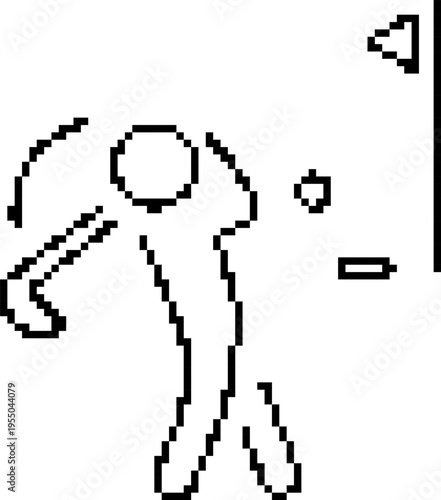 Pixel golf icon in retro 8-bit style. Golf ball on tee vector illustration isolated on white background.