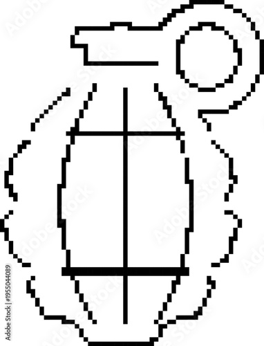 Pixel grenade icon in retro 8-bit style. Military explosive vector illustration isolated on white background.