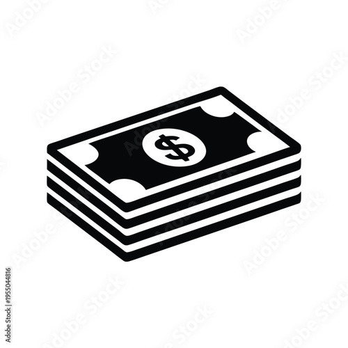 Dark gray dollar bill icon indicates wealth and business on a clean background