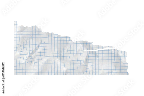 Paper piece rip and background torn square grid with school education collage vector. Isolated scrapbook blue and letter old template with illustration copybook checkered. Crumpled paper notebook.