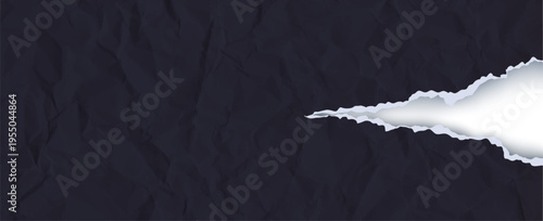 Ripped aged scratch with sheet wrinkled quality and filter damaged paper. Torn tape black with edge rip old and fold frame center. Cut tear ripped with vector border sheet and wrinkled.