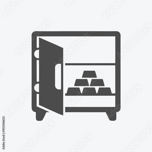 An opened gray vault revealing secured gold bars for bank safety deposits looks simple