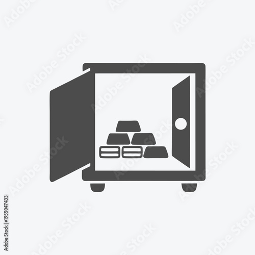 Open safe reveals stacks of gold bars representing wealth and security icon