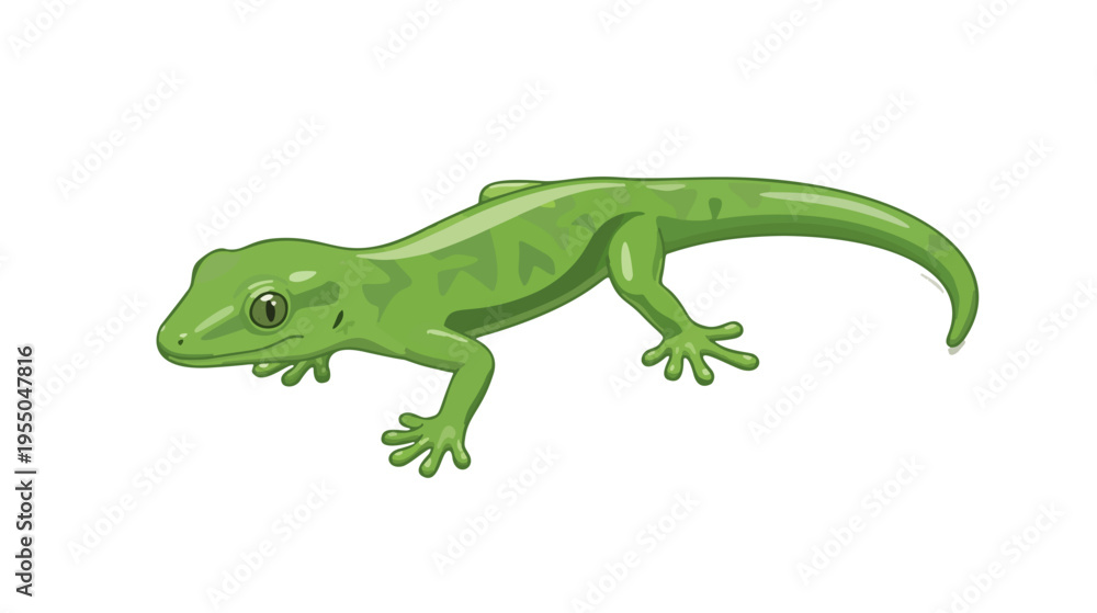 Fototapeta premium Colorful cartoon chameleon sitting on a branch, vibrant reptile illustration with modern flat design.