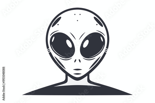 Gray alien icon features a large head and enormous black eyes against white