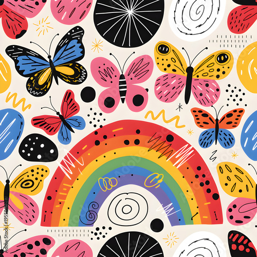 Butterflies rainbow creative abstract seamless vector pattern kids texture for fabric wallpaper textile apparel