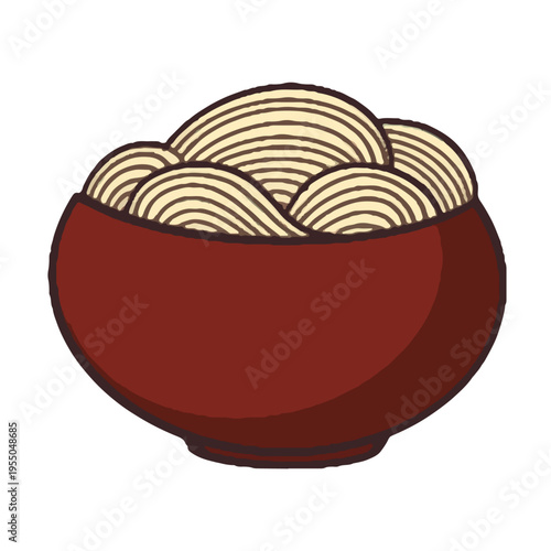 Chinese noodle bowl in red bowl vector illustration