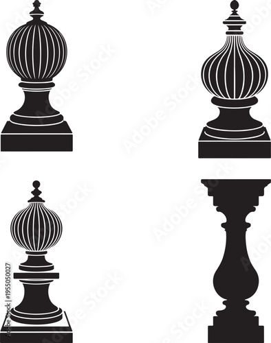Black Chess Pieces Isolated on White Background